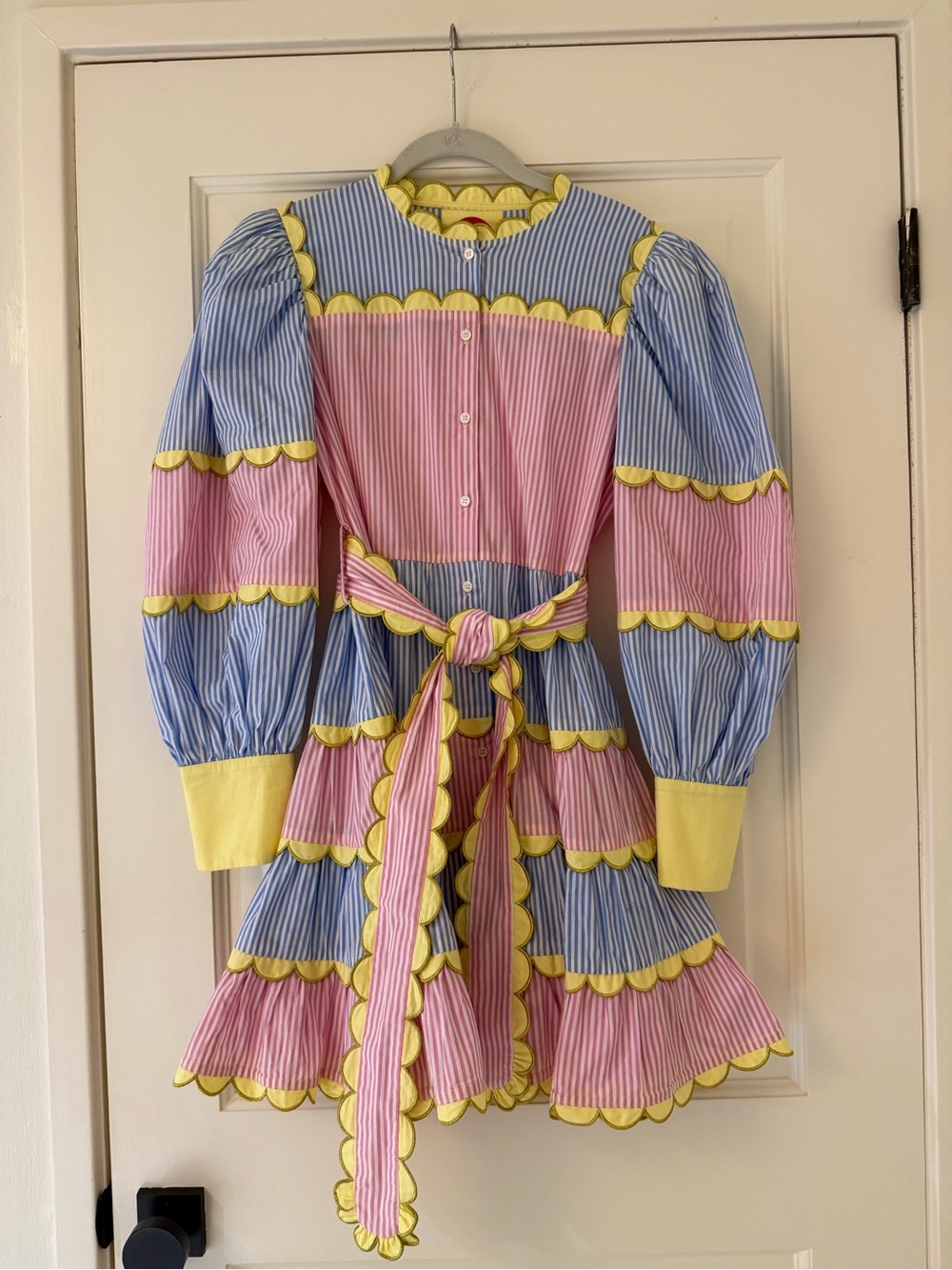 Women’s Pink & Blue Striped Scallop-Trim Dress